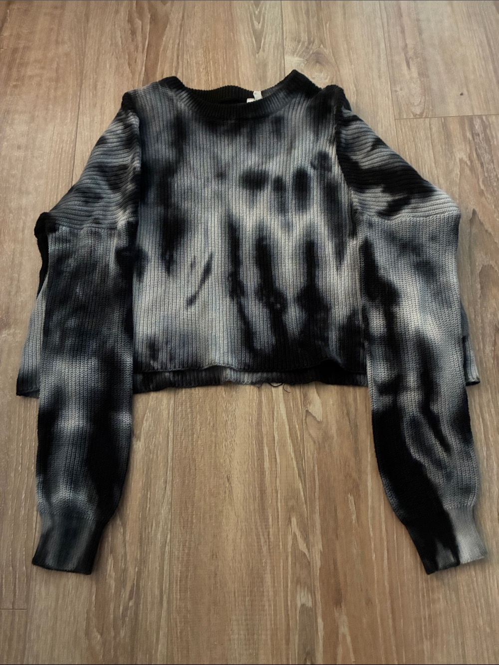 Plenty by Tracy Reese Black & Gray Tie-Dye Ribbed Sweater